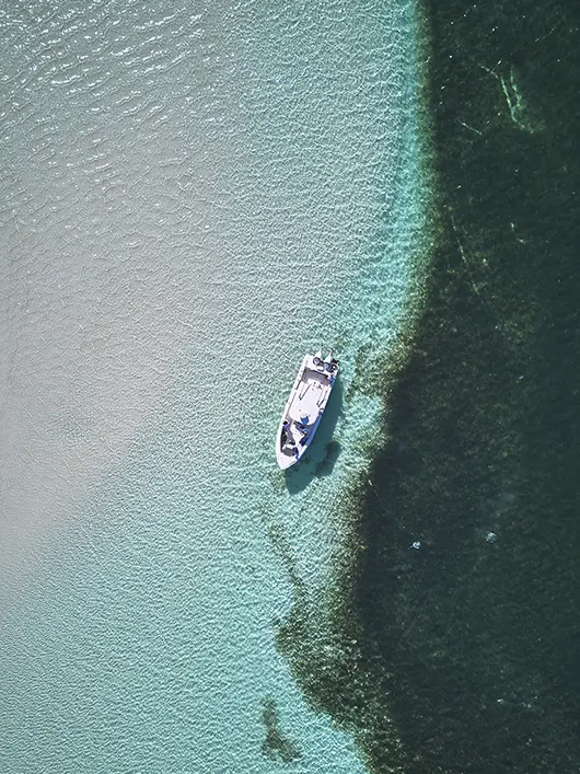 Exploring Eleuthera by boat, drone view