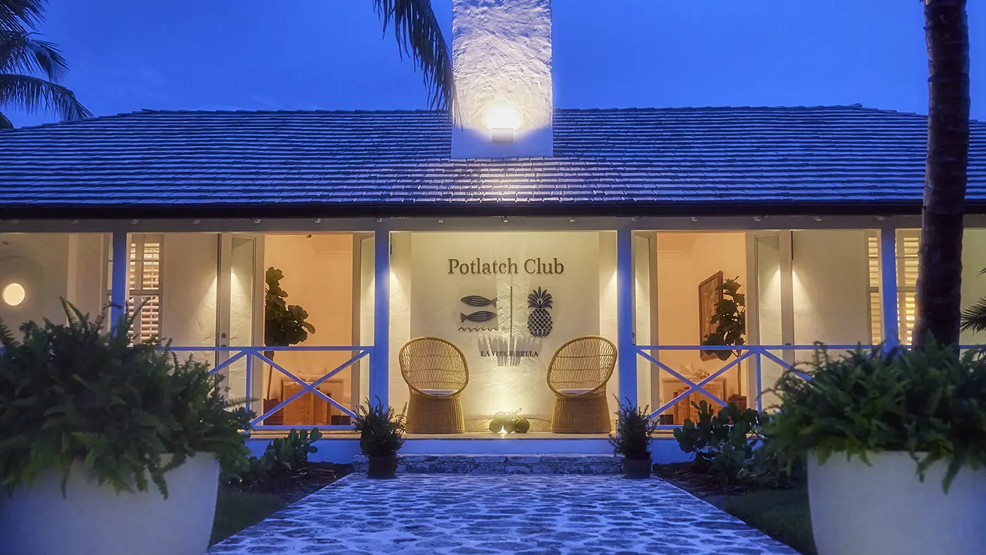 The Potlatch Club entrance at night