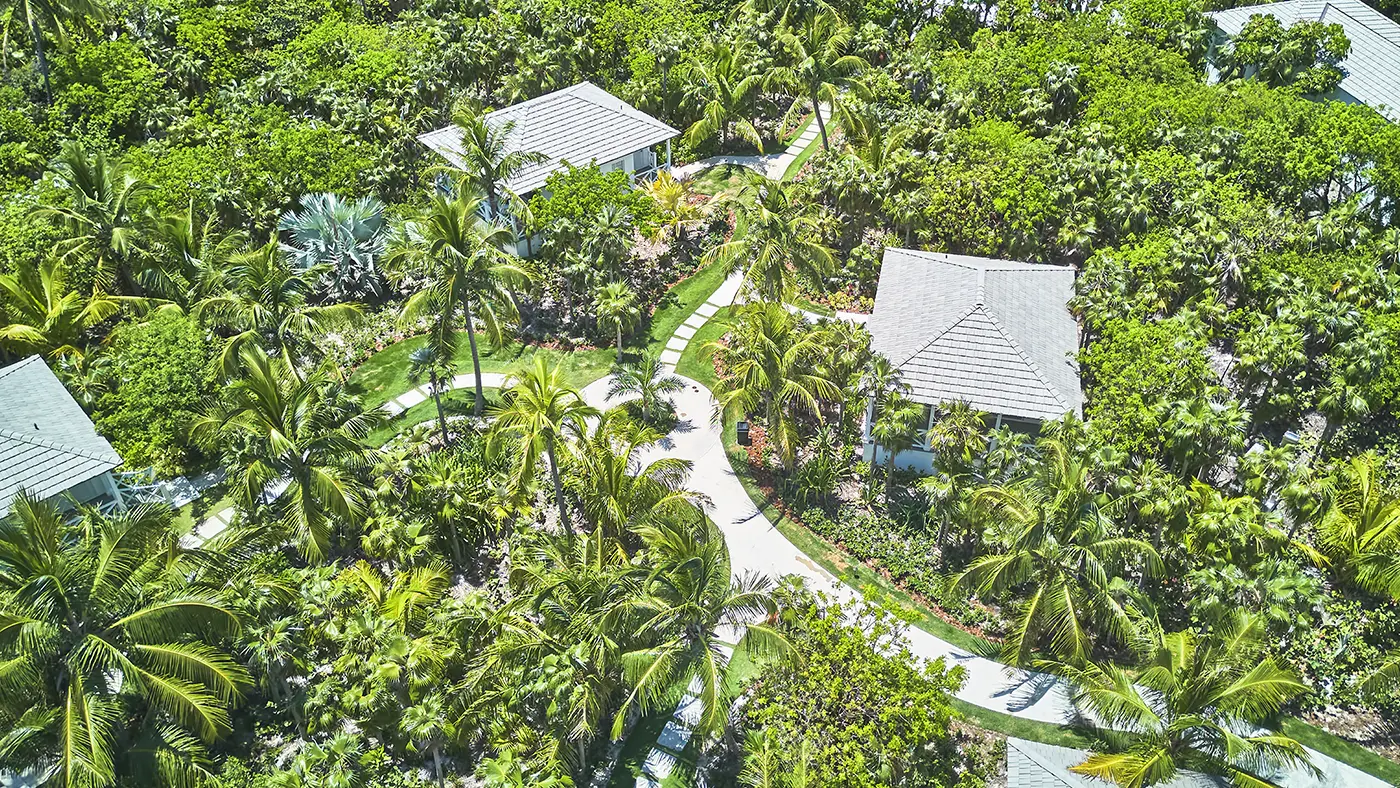 Drone view of the Garden-view Cottages at The Potlatch Club, Eleuthera