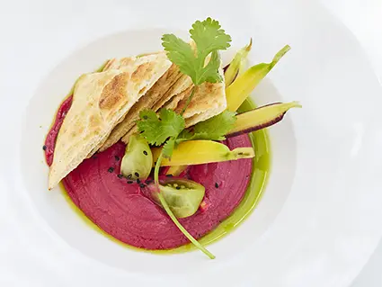 Beetroot hummus and flatbreads at The Fig Tree restaurant