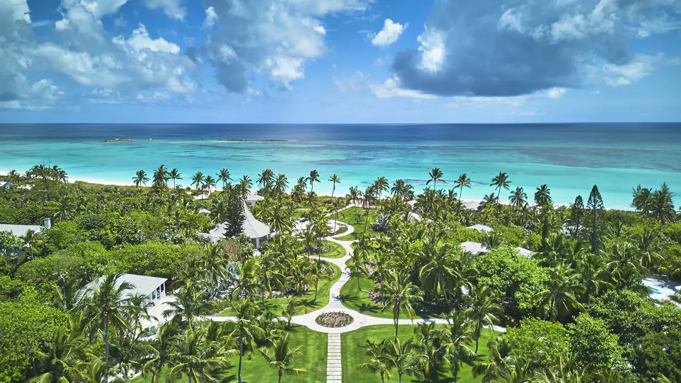 Drone view of the resort at The Potlatch Club, Eleuthera