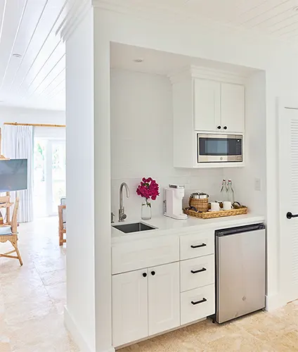 A Garden Suite kitchenette at The Potlatch Club, Eleuthera, portrait