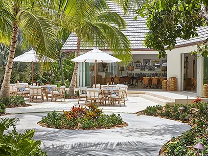 The Fig Tree restaurant terrace at The Potlatch Club, Eleuthera