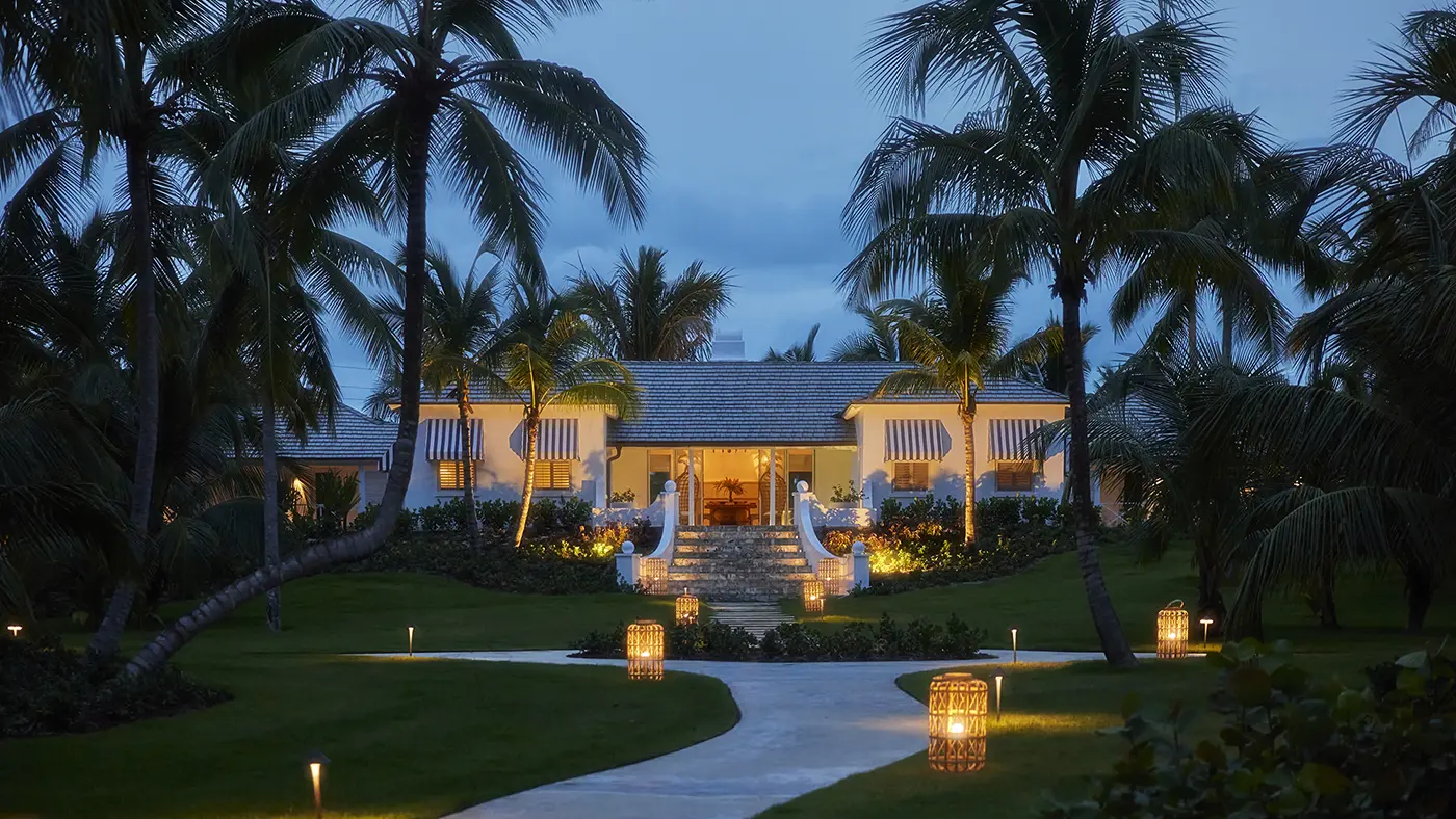 Evening vew of the Clubhouse at The Potlatch Club, Eleuthera