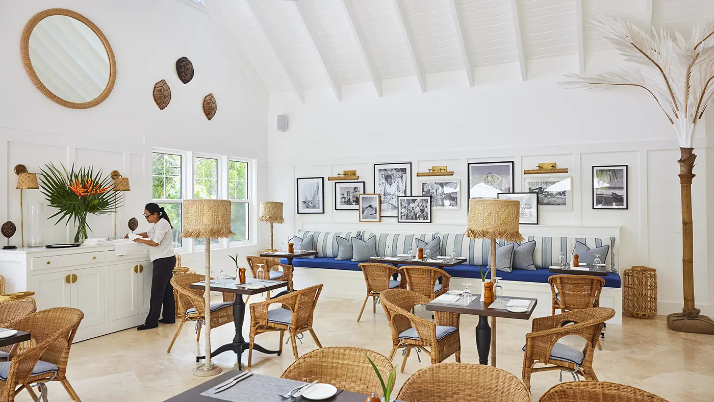 Cool and airy, The Fig Tree restaurant at The Potlatch Club Eleuthera