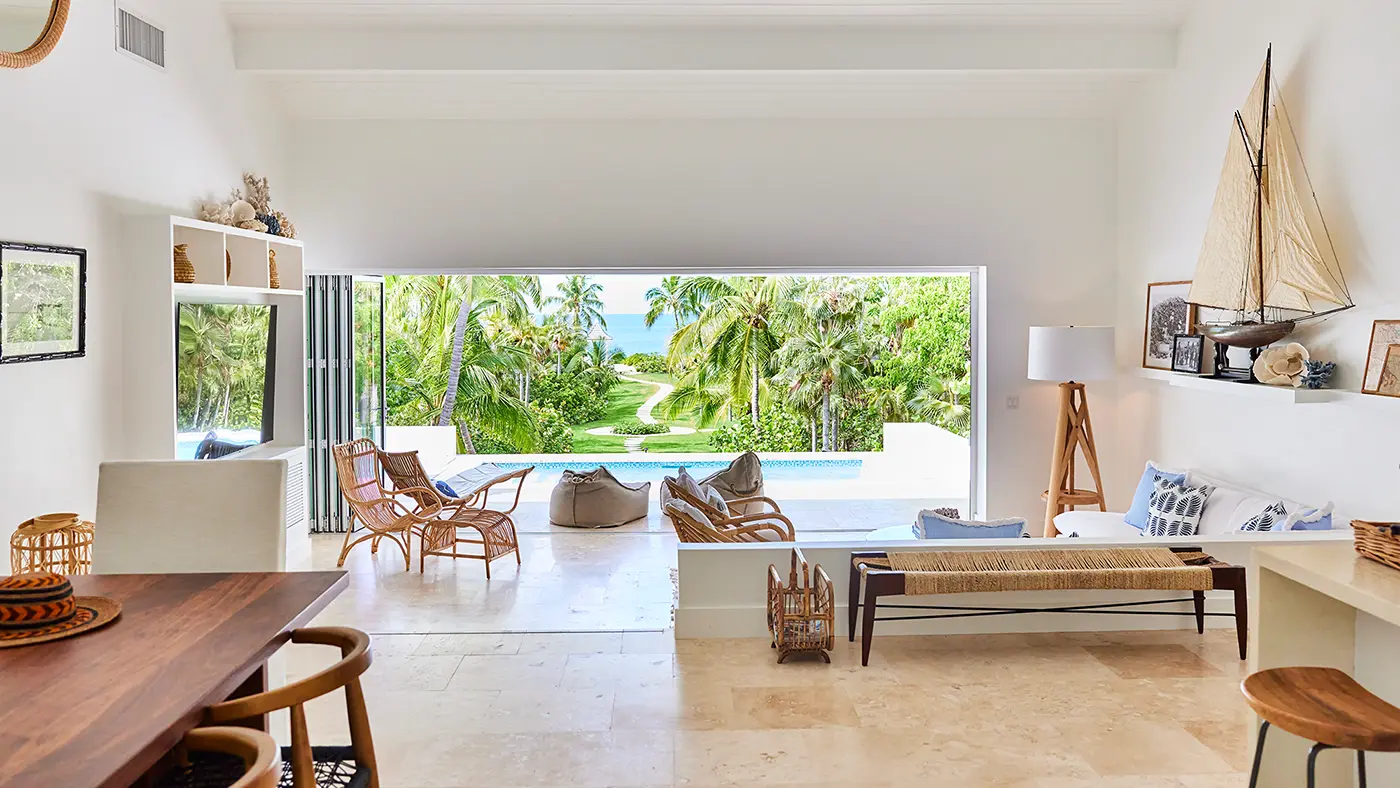 A vast living area at The Pineapple House at The Potlatch Club, Eleuthera, a 4-bedroom luxury villa