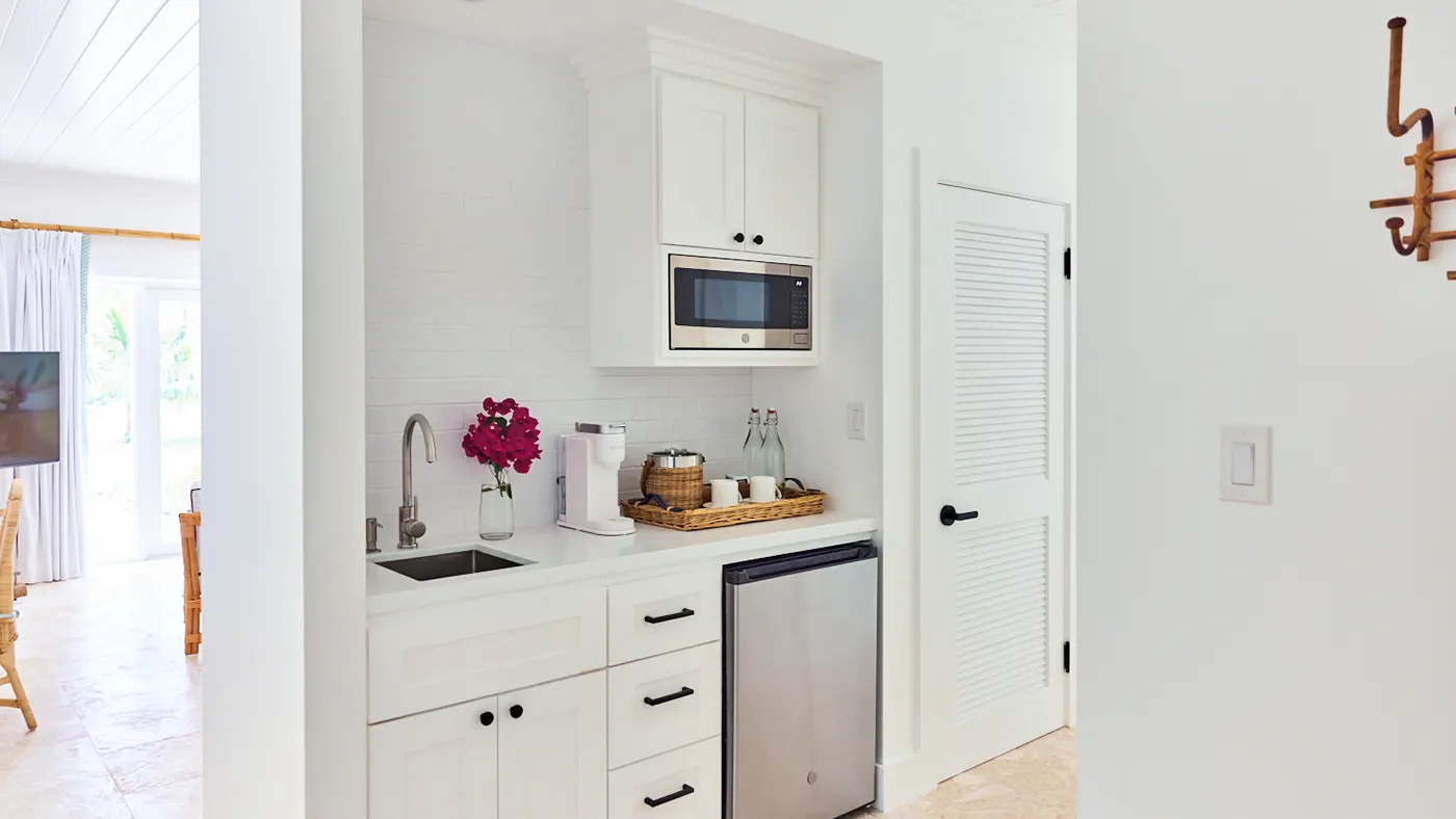 A Garden Suite kitchenette at The Potlatch Club, Eleuthera